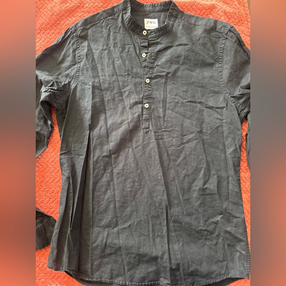 Zara Charcoal Grey Stand-Collar Henley